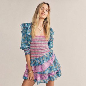 Loveshackfancy Golden Dress Blue Pink Moody Vino